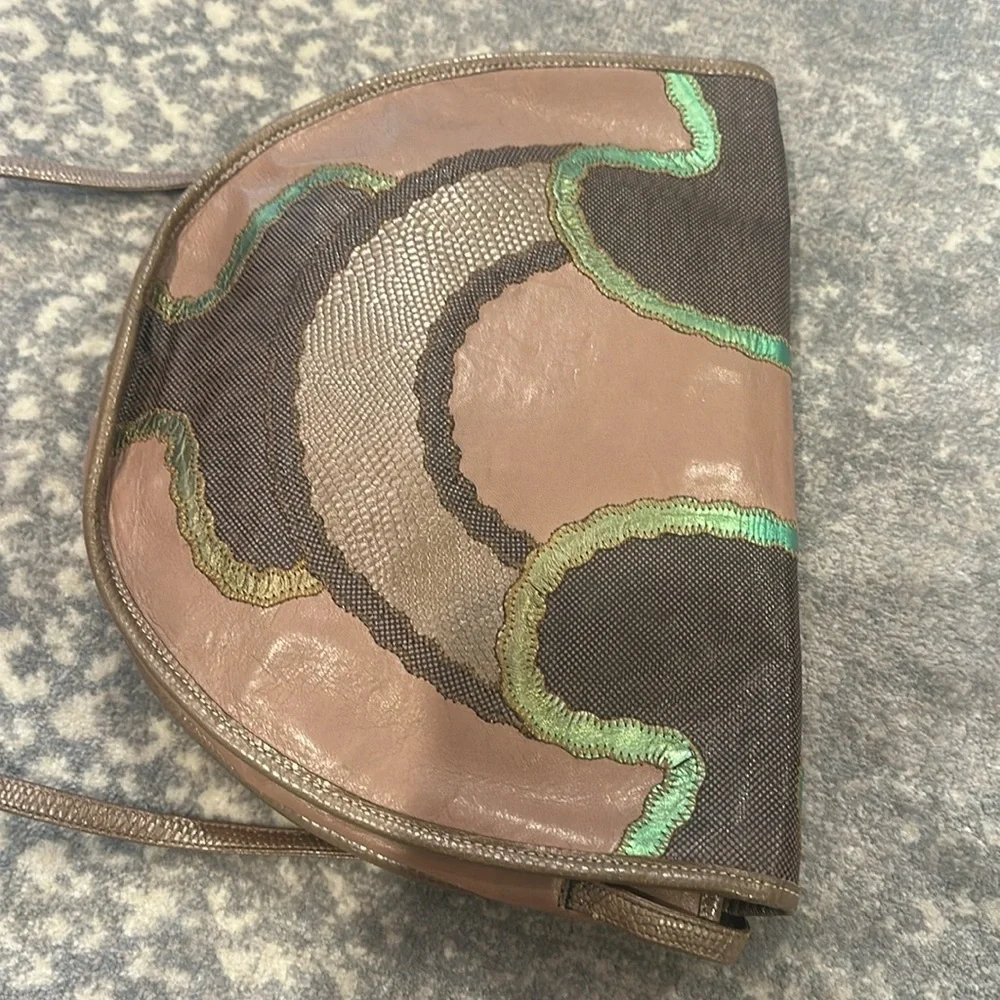 CARLOS FALCHI MULTI  SKIN BAG IN BROWNS AND BRONZE AND GREEN VINTAGE